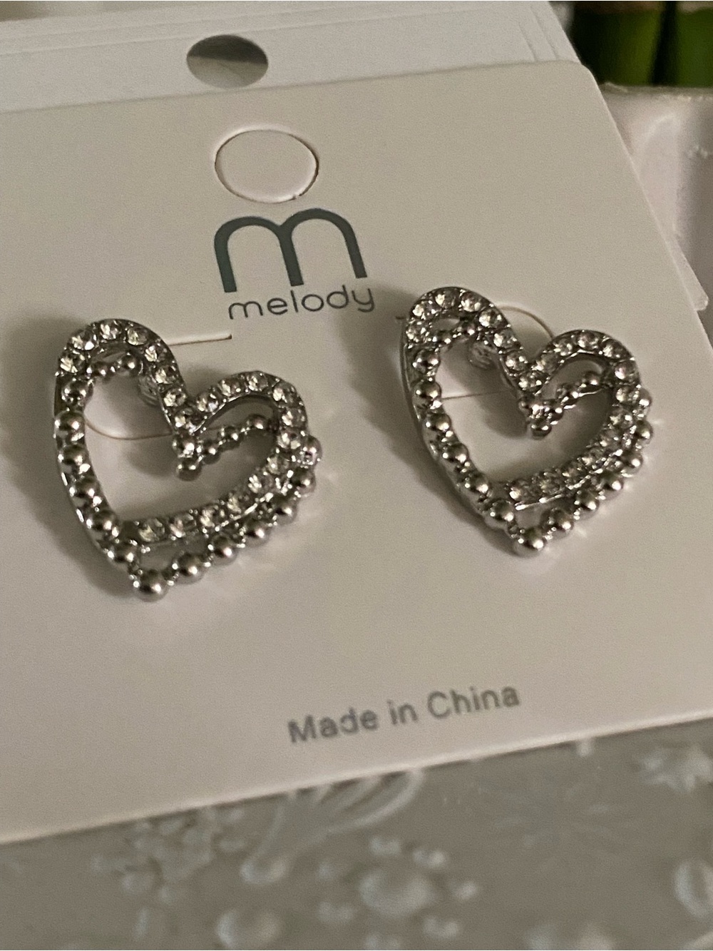 Melody Silver Crystal Heart Stud Earrings - Sparkling Double Heart